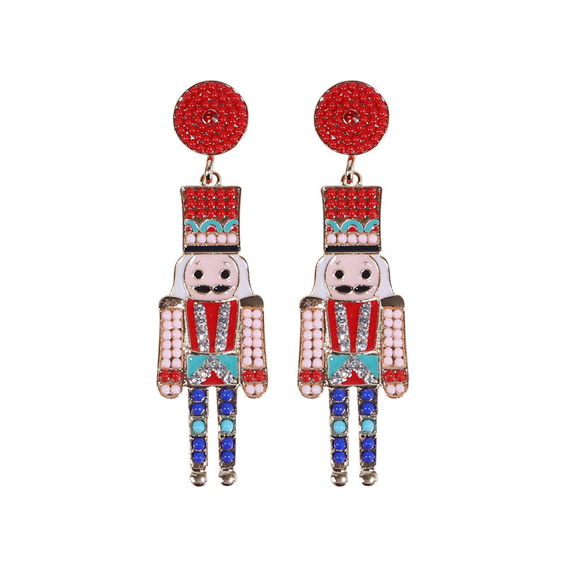 Wholesale Christmas Cartoon Faceless Doll Red Guard Diamond Earrings